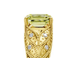 Yellow gold Fancy Yellow Emerald Cut Cut Milgrain Pave Diamond Engagement Ring with Four-Prong Setting_20