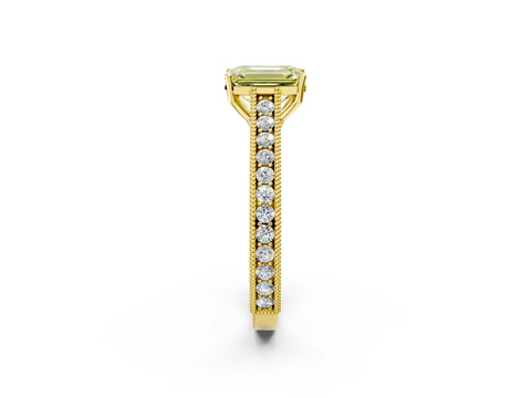 Yellow gold Fancy Yellow Emerald Cut Cut Pave Band Milgrain Solitaire Ring_2