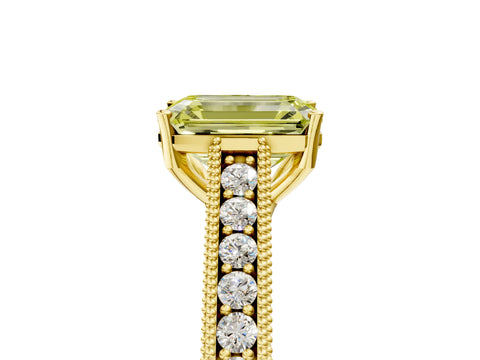Yellow gold Fancy Yellow Emerald Cut Cut Pave Band Milgrain Solitaire Ring_5