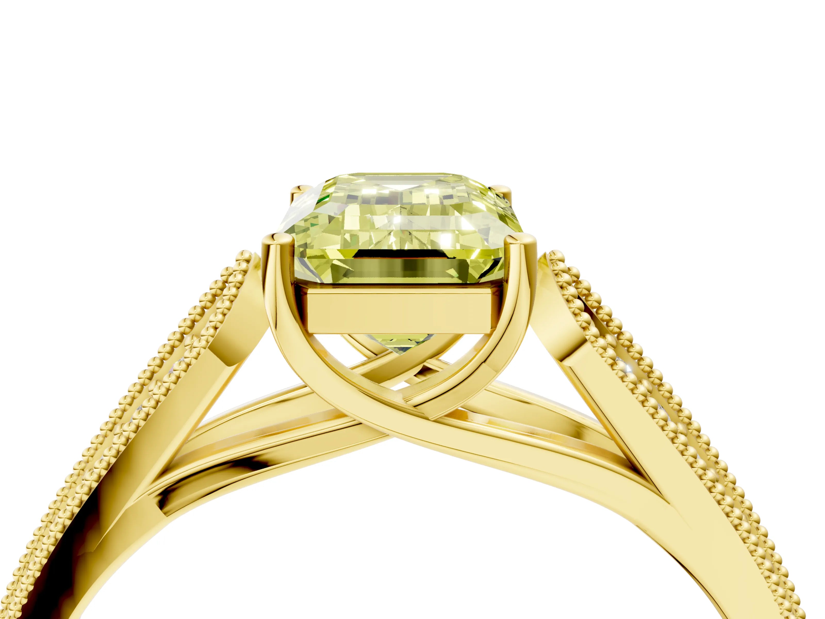 Yellow gold Fancy Yellow Emerald Cut Cut Pave Split Shank Engagement Ring with Four-Prong Setting_4