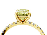 Yellow gold Fancy Yellow Emerald Cut Diamond Brilliant Solitaire Ring with Pavé Band and Four-Prong Setting_28