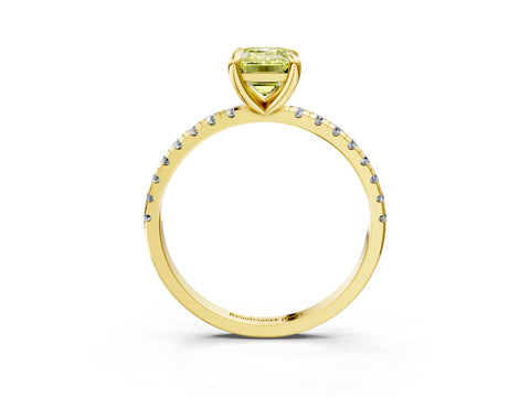Yellow gold Fancy Yellow Emerald Cut Diamond Brilliant Solitaire Ring with Pavé Band and Four-Prong Setting_3