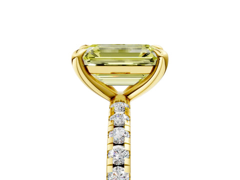 Yellow gold Fancy Yellow Emerald Cut Diamond Brilliant Solitaire Ring with Pavé Band and Four-Prong Setting_5