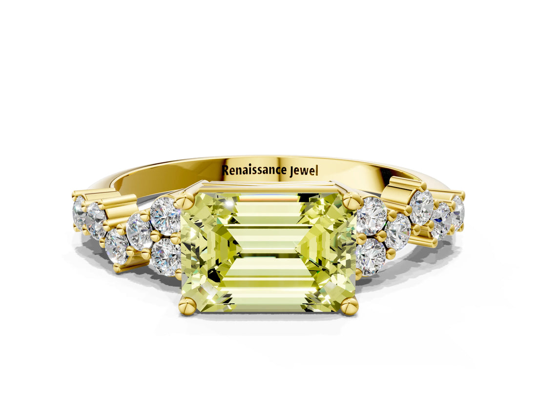 Yellow gold Fancy Yellow Emerald Cut Diamond Cluster Pavé Band with Four-Prong Setting_3