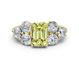 Yellow gold Fancy Yellow Emerald  Cut Diamond Cluster Ring with Round Accent Stones and Prong Setting on a Classic Band_49