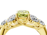 Yellow gold Fancy Yellow Emerald  Cut Diamond Cluster Ring with Round Accent Stones and Prong Setting on a Classic Band_53