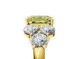 Yellow gold Fancy Yellow Emerald  Cut Diamond Cluster Ring with Round Accent Stones and Prong Setting on a Classic Band_54