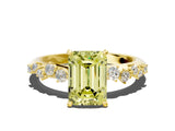 Yellow gold Fancy Yellow Emerald Cut Diamond Cluster Side Stone Solitaire Ring with Prong Setting_53