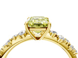 Yellow gold Fancy Yellow Emerald Cut Diamond Cluster Side Stone Solitaire Ring with Prong Setting_57