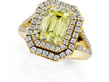 Yellow gold Fancy Yellow Emerald Cut Diamond Double Halo Ring with Pavé Band and Prong Setting_79