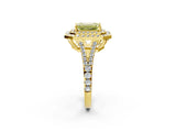 Yellow gold Fancy Yellow Emerald Cut Diamond Double Halo Ring with Pavé Band and Prong Setting_80