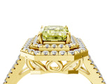 Yellow gold Fancy Yellow Emerald Cut Diamond Double Halo Ring with Pavé Band and Prong Setting_82