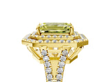 Yellow gold Fancy Yellow Emerald Cut Diamond Double Halo Ring with Pavé Band and Prong Setting_83
