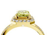 Yellow gold Fancy Yellow Emerald Cut Diamond Double Halo Ring with Split Shank and Four-Prong Setting_4