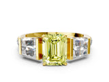 Yellow gold Fancy Yellow Emerald Cut Diamond Engagement Ring with Baguette Side Stones and Channel Set Band_19