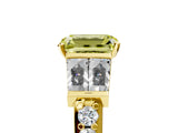 Yellow gold Fancy Yellow Emerald Cut Diamond Engagement Ring with Baguette Side Stones and Channel Set Band_24