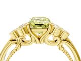 Yellow gold Fancy Yellow Emerald  Cut Diamond Engagement Ring with Bezel Set Round Side Stones and Prong Setting_53