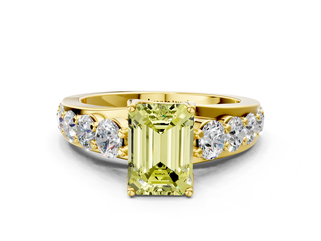 Yellow gold Fancy Yellow Emerald  Cut Diamond Engagement Ring with Pavé Band and Four-Prong Setting_3