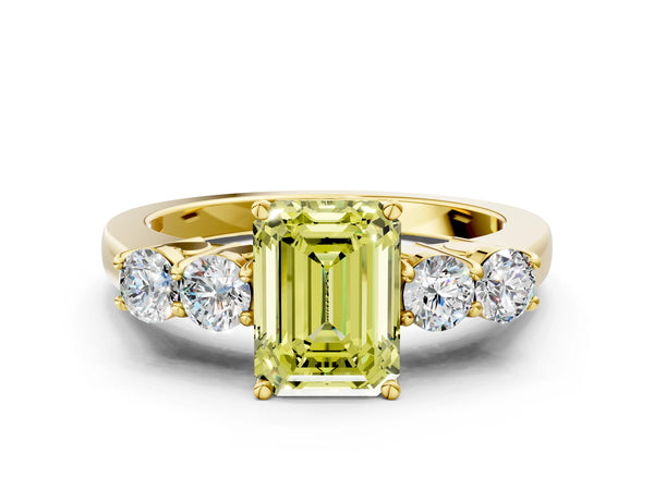 Yellow gold Fancy Yellow Emerald  Cut Diamond Five-Stone Prong Set White Gold Ring