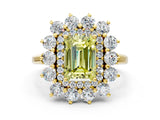 Yellow gold Fancy Yellow Emerald Cut Diamond Floral Double Halo Engagement Ring with Prong Setting_24