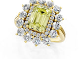 Yellow gold Fancy Yellow Emerald Cut Diamond Floral Double Halo Engagement Ring with Prong Setting_25