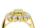 Yellow gold Fancy Yellow Emerald Cut Diamond Floral Double Halo Engagement Ring with Prong Setting_28