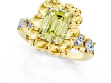 Yellow gold Fancy Yellow Emerald  Cut Diamond Floral Halo Engagement Ring with Shared Prong Setting 3