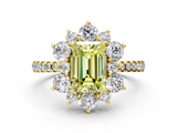 Yellow gold Fancy Yellow Emerald  Cut Diamond Floral Halo Pave Band with Prong Setting_37