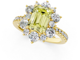 Yellow gold Fancy Yellow Emerald  Cut Diamond Floral Halo Pave Band with Prong Setting_38