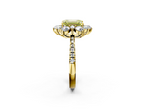 Yellow gold Fancy Yellow Emerald  Cut Diamond Floral Halo Pave Band with Prong Setting_39