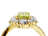 Yellow gold Fancy Yellow Emerald  Cut Diamond Floral Halo Pave Band with Prong Setting_41