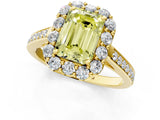 Yellow gold Fancy Yellow Emerald Cut Diamond Floral Halo Ring with Pavé Band and Prong Setting_4