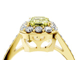 Yellow gold Fancy Yellow Emerald Cut Diamond Floral Halo Ring with Pavé Band and Prong Setting_7