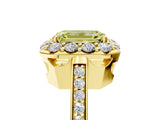 Yellow gold Fancy Yellow Emerald Cut Diamond Floral Halo Ring with Pavé Band and Prong Setting_8