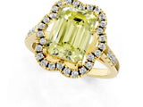 Yellow gold Fancy Yellow Emerald Cut Diamond Floral Halo Split Shank Prong Setting Ring_1