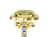Yellow gold Fancy Yellow Emerald Cut Diamond Floral Halo Split Shank Prong Setting Ring_5