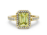 Yellow gold Fancy Yellow Emerald Cut Diamond Halo Engagement Ring with Pavé Band and Prong Setting_27