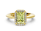 Yellow gold Fancy Yellow Emerald  Cut Diamond Halo Engagement Ring with Split Shank and Four-Prong Setting_90