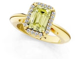Yellow gold Fancy Yellow Emerald  Cut Diamond Halo Engagement Ring with Split Shank and Four-Prong Setting_91