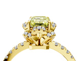 Yellow gold Fancy Yellow Emerald Cut Diamond Halo Pave Band with Four-Prong Setting_7