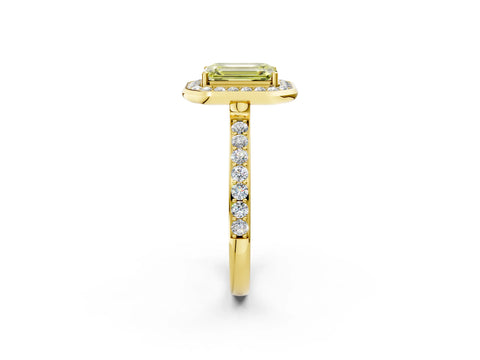 Yellow gold Fancy Yellow Emerald Cut Diamond Halo Ring with Bezel Frame and Pavé Band_2