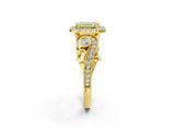 Yellow gold Fancy Yellow Emerald Cut Diamond Halo Ring with Milgrain Pavé Band and Four-Prong Setting_38