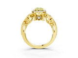 Yellow gold Fancy Yellow Emerald Cut Diamond Halo Ring with Milgrain Pavé Band and Four-Prong Setting_39