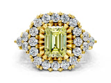 Yellow gold Fancy Yellow Emerald Cut Diamond Halo Ring with Pavé Band and Four-Prong Setting_40