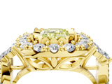 Yellow gold Fancy Yellow Emerald Cut Diamond Halo Ring with Pavé Band and Four-Prong Setting_44