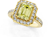 Yellow gold Fancy Yellow Emerald Cut Diamond Halo Ring with Pavé Band and Prong Setting_1