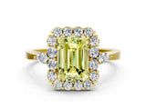 Yellow gold Fancy Yellow Emerald Cut Diamond Halo Ring with Pear Side Stones and Prong Setting_50