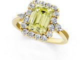 Yellow gold Fancy Yellow Emerald Cut Diamond Halo Ring with Pear Side Stones and Prong Setting_51