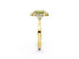 Yellow gold Fancy Yellow Emerald Cut Diamond Halo Ring with Pear Side Stones and Prong Setting_52