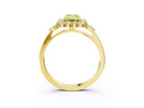 Yellow gold Fancy Yellow Emerald Cut Diamond Halo Ring with Pear Side Stones and Prong Setting_53